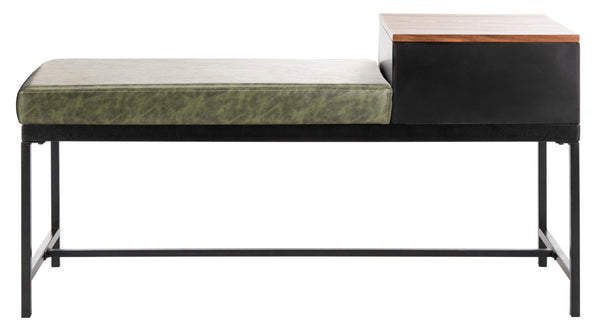 Safavieh Maruka Bench With Storage Grey Wash / Dark Green Wood/Pu/Metal BCH6401D 889048503274