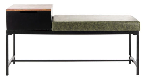 Safavieh Maruka Bench With Storage Grey Wash / Dark Green Wood/Pu/Metal BCH6401D 889048503274