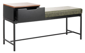 Safavieh Maruka Bench With Storage Grey Wash / Dark Green Wood/Pu/Metal BCH6401D 889048503274