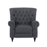 Sunapee Contemporary Tufted Recliner with Nailhead Trim, Charcoal Fabric and Espresso Noble House