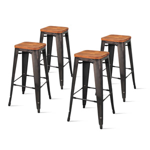 Metropolis Backless Bar Stool Set of 4 - Stylish Retro Design with Solid Pine Top and Stackable Ease