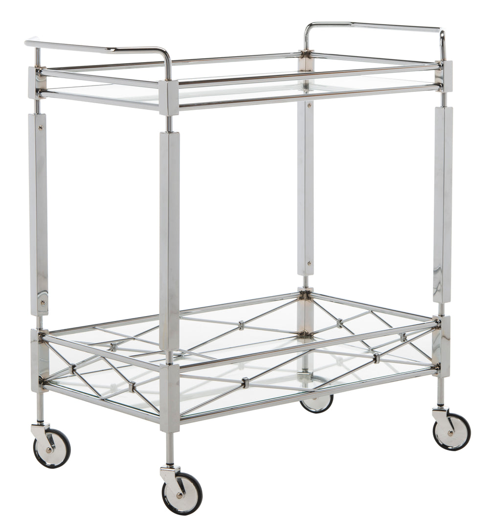 Safavieh Ingrid 2 Tier Bar Cart Chrome / Glass Metal / Glass BCT8000A 889048231122