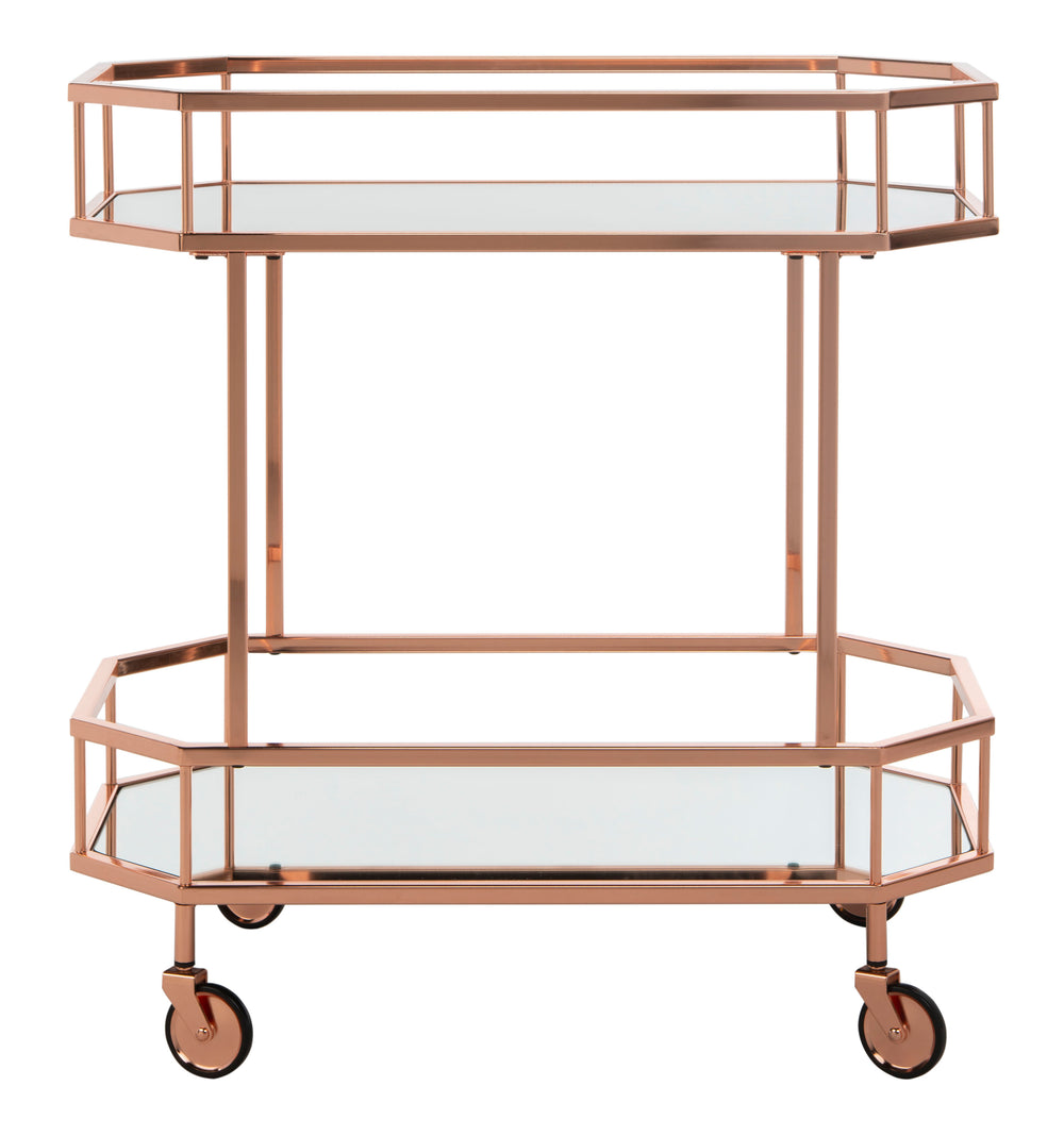 Safavieh Silva 2 Tier Octagon Bar Cart Rose Gold / Mirror Metal / Mirror BCT8004A 889048239128