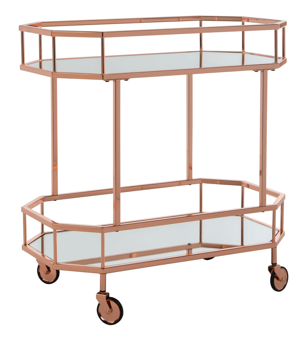 Safavieh Silva 2 Tier Octagon Bar Cart Rose Gold / Mirror Metal / Mirror BCT8004A 889048239128