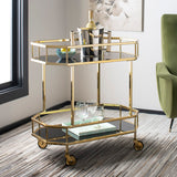 Safavieh Silva 2 Tier Octagon Bar Cart Brass / Black Metal / Glass BCT8004C 889048292567