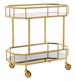 Safavieh Silva 2 Tier Octagon Bar Cart Brass / Black Metal / Glass BCT8004C 889048292567