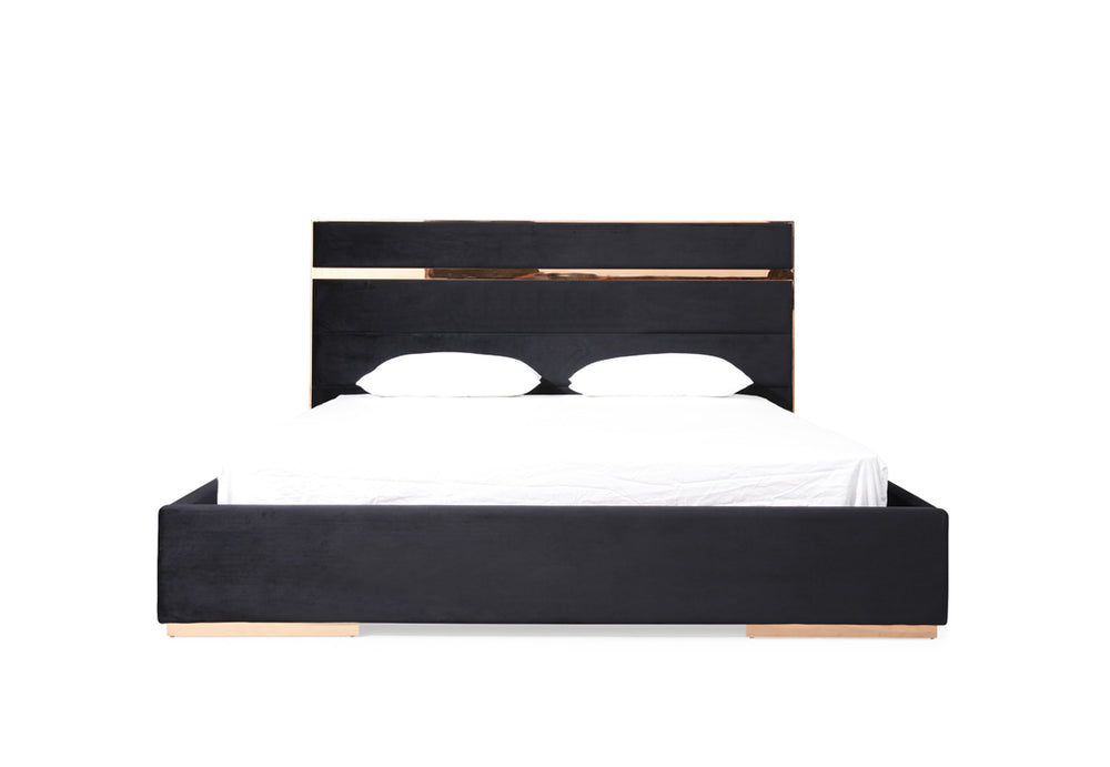 VIG Furniture Nova Domus Cartier Modern Black Velvet & Rosegold Bed VGVCBD-A002
