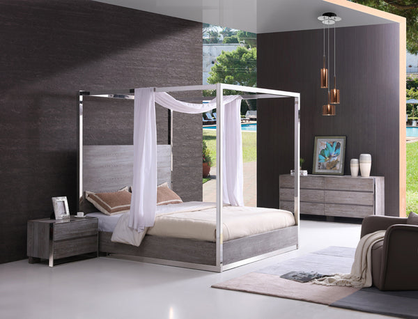 VIG Furniture Modrest Arlene Modern Grey Elm & Stainless Steel Bedroom Set VGVCBD008A-SET