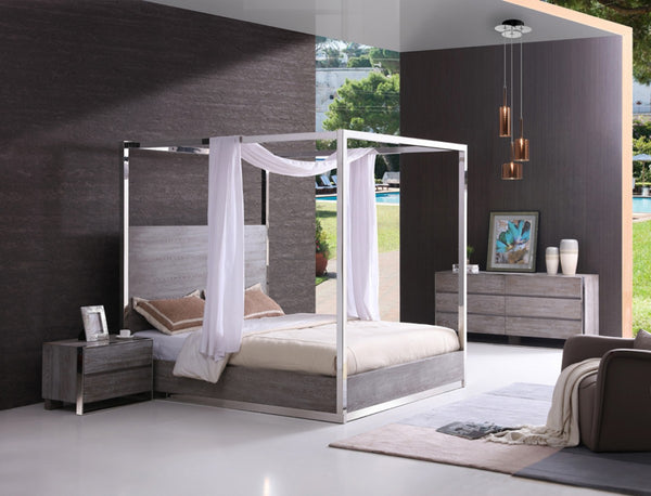 VIG Furniture Modrest Arlene Modern Grey Elm & Stainless Steel Canopy Bed VGVCBD008A VGVCBD008A