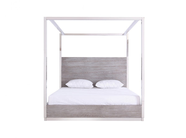 VIG Furniture Modrest Arlene Modern Grey Elm & Stainless Steel Canopy Bed VGVCBD008A VGVCBD008A