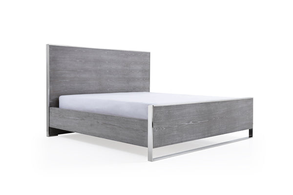 VIG Furniture Modrest Charlene Modern Grey Elm & Stainless Steel Bed VGVCBD008A-LOW-GRY
