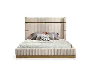 VIG Furniture Eastern King Modrest Sterling Modern Beige Bonded Leather & Gold Bed VGVCBD1901-BGE-EK