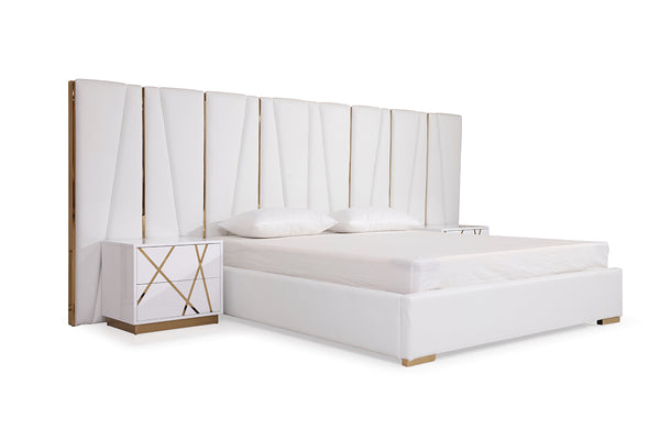 VIG Furniture Modrest Nixa Modern White Bonded Leather & Gold Bed VGVCBD1909-WHT