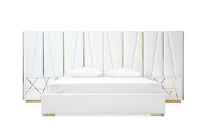 VIG Furniture Modrest Nixa Modern White Bonded Leather & Gold Bed VGVCBD1909-WHT