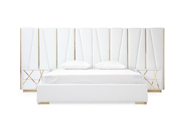 VIG Furniture Eastern King Modrest Nixa Modern White Bonded Leather & Gold Bed VGVCBD1909-WHT-EK