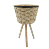 Sagebrook Home Contemporary Set of 2 -  Wicker Footed Planters, White 16026 White Bamboo Wood