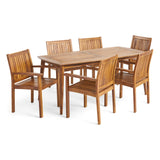 Karen Outdoor 7 Piece Acacia Dining Set, Teak Finish