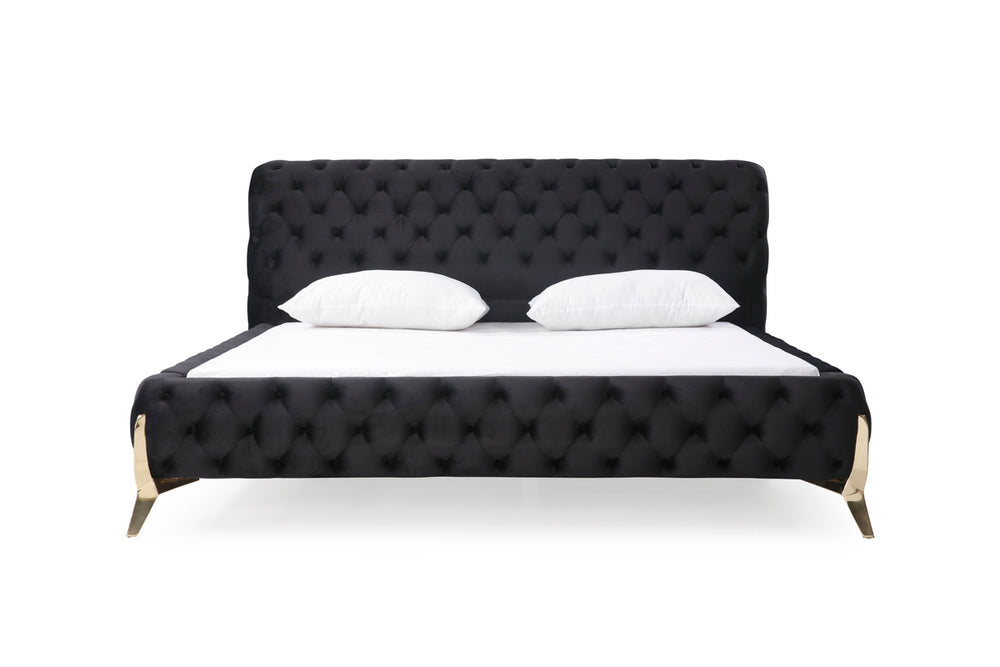 VIG Furniture Queen Modrest Legend Modern Black Velvet &amp; Gold Bed VGVCBD8111-BLKGLD-Q