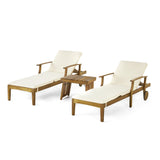 Perla Outdoor Acacia Wood 3 Piece Chaise Lounge Set with Water-Resistant Cushions