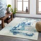 Bodrum BDM-2307 Modern Polypropylene Rug BDM2307-81012 Ivory, Silver Gray, Navy, Aqua 100% Polypropylene 8'10" x 12'