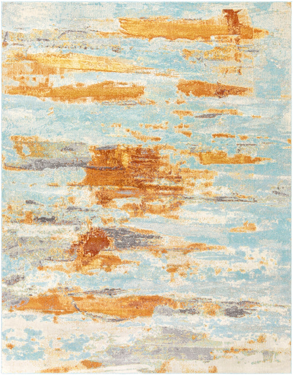 Bodrum BDM-2309 Modern Polypropylene Rug BDM2309-71010 Ivory, Burnt Orange, Saffron, Silver Gray, Medium Gray, Aqua, Camel, Pale Blue 100% Polypropylene 7'10" x 10'