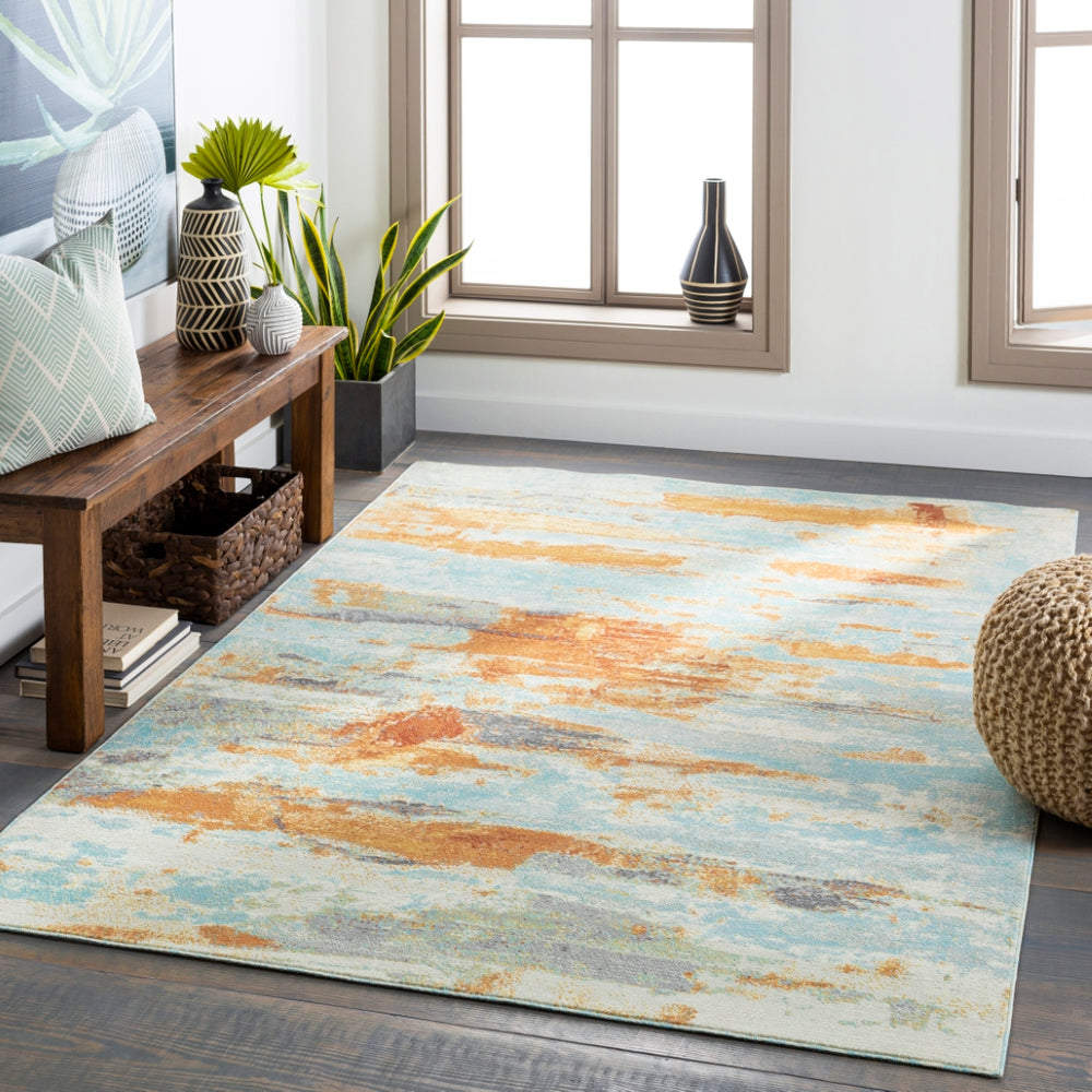 Bodrum BDM-2309 Modern Polypropylene Rug BDM2309-81012 Ivory, Burnt Orange, Saffron, Silver Gray, Medium Gray, Aqua, Camel, Pale Blue 100% Polypropylene 8'10" x 12'