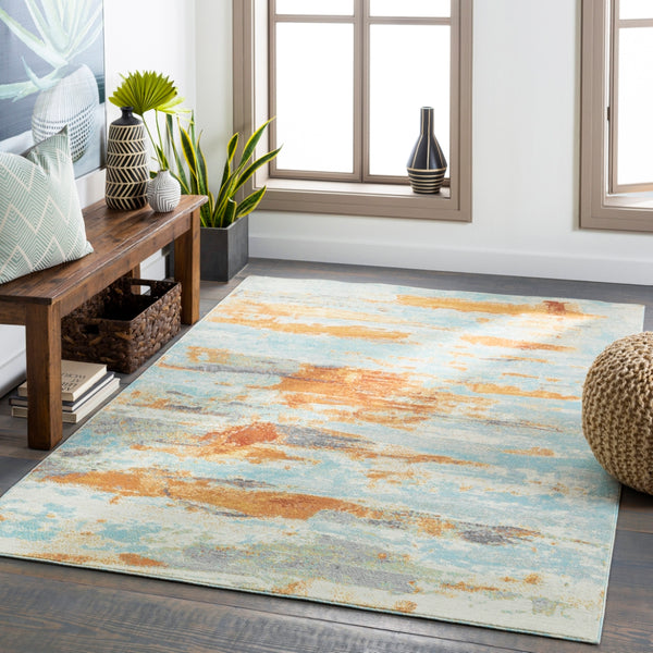 Bodrum BDM-2309 Modern Polypropylene Rug BDM2309-81012 Ivory, Burnt Orange, Saffron, Silver Gray, Medium Gray, Aqua, Camel, Pale Blue 100% Polypropylene 8'10" x 12'