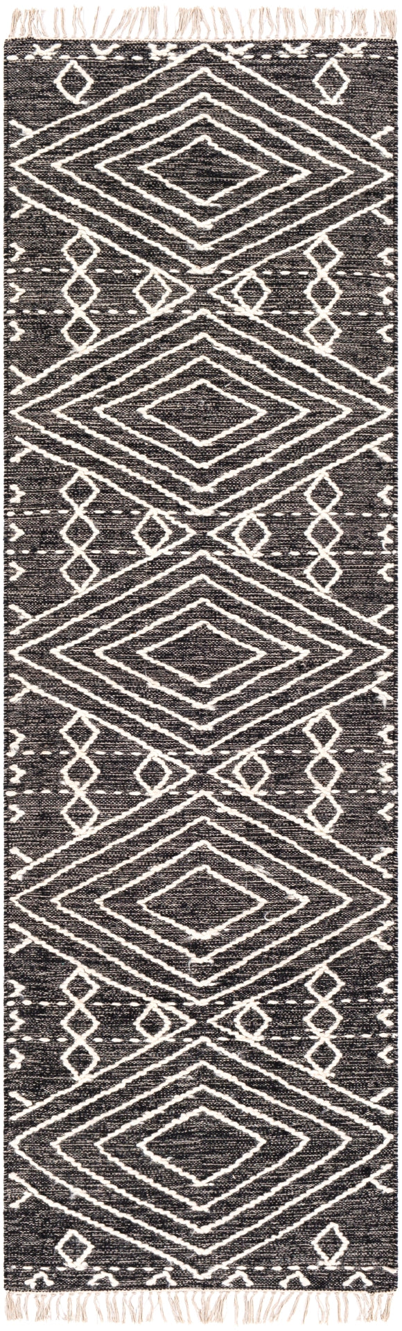 Bedouin BDO-2300 Global Cotton, Wool Rug BDO2300-268 Black, Cream 70% Cotton, 30% Wool 2'6" x 8'