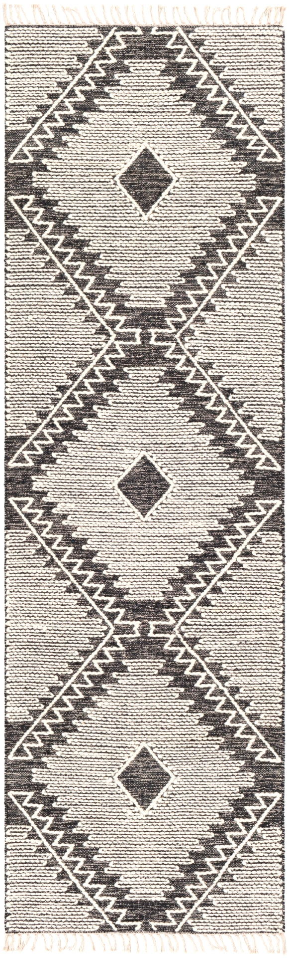 Bedouin BDO-2302 Global Cotton, Wool Rug BDO2302-268 Black, Cream 70% Cotton, 30% Wool 2'6" x 8'