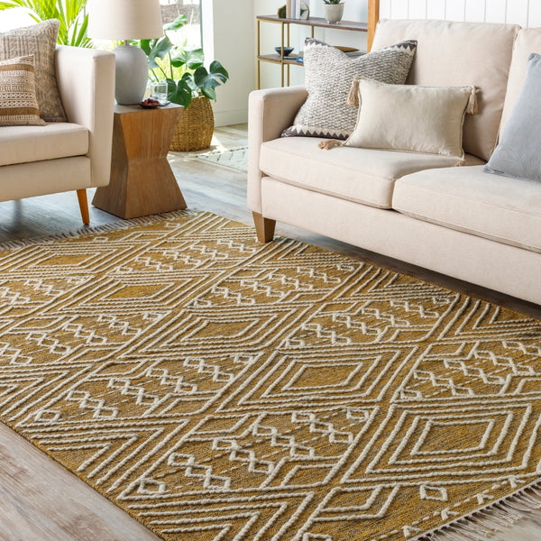 Bedouin BDO-2307 Global Cotton, Wool Rug BDO2307-810 Mustard, Black, Cream 70% Cotton, 30% Wool 8' x 10'