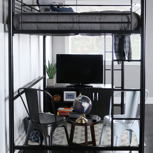 Walker Edison Premium Metal Full Size Loft Bed - Black in Powder-Coated Steel BDOLBL 812492017981