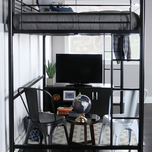 Walker Edison Premium Metal Full Size Loft Bed - Black in Powder-Coated Steel BDOLBL 812492017981