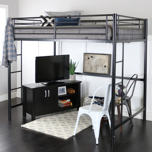 Walker Edison Premium Metal Full Size Loft Bed - Black in Powder-Coated Steel BDOLBL 812492017981