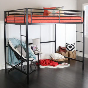 Walker Edison Premium Metal Full Size Loft Bed - Black in Powder-Coated Steel BDOLBL 812492017981