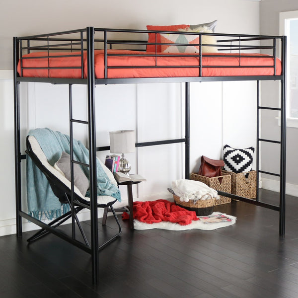 Walker Edison Premium Metal Full Size Loft Bed - Black in Powder-Coated Steel BDOLBL 812492017981