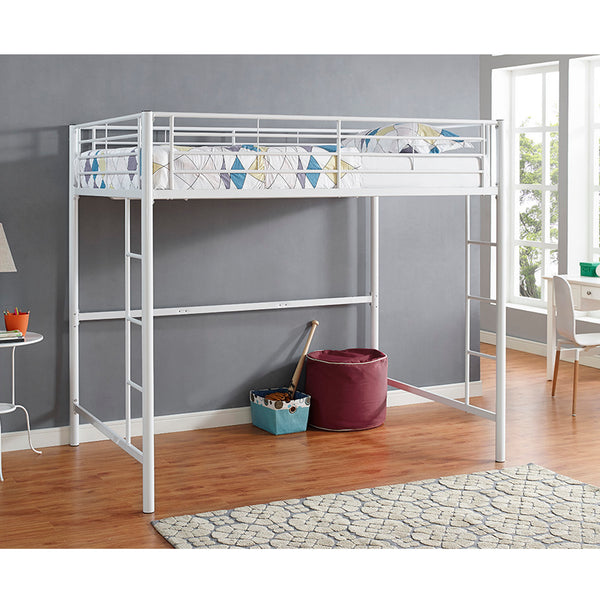 Walker Edison Premium Metal Full Size Loft Bed - White in Powder-Coated Steel BDOLWH 814055025426