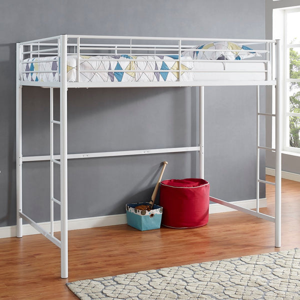 Walker Edison Premium Metal Full Size Loft Bed - White in Powder-Coated Steel BDOLWH 814055025426