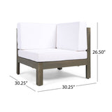 Oana Outdoor Modular Acacia Wood Sofa with Cushions, Gray and White Noble House