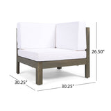 Oana Outdoor Modular Acacia Wood Loveseat with Cushions, Gray and White Noble House