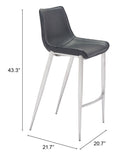 English Elm EE2647 100% Polyurethane, Plywood, Stainless Steel Modern Commercial Grade Bar Chair Set - Set of 2 Black, Silver 100% Polyurethane, Plywood, Stainless Steel