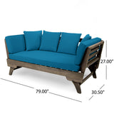 Ottavio Outdoor Acacia Wood Expandable Daybed with Water Resistant Cushions, Dark Teal and Gray Noble House