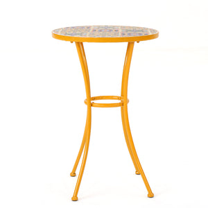 Barnsfield Outdoor Yellow Ceramic Tile Side Table with Iron Frame Noble House