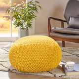 Hollis Knitted Cotton Square Pouf, Yellow Noble House