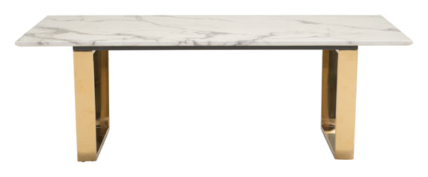 Zuo Modern Atlas Composite Stone, Stainless Steel Modern Commercial Grade Coffee Table White, Gold Composite Stone, Stainless Steel