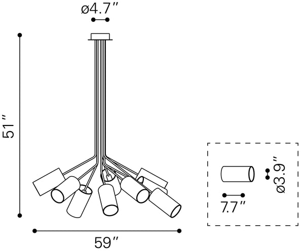 Zuo Modern Ambition Steel, Polyester Modern Commercial Grade Ceiling Lamp Black Steel, Polyester