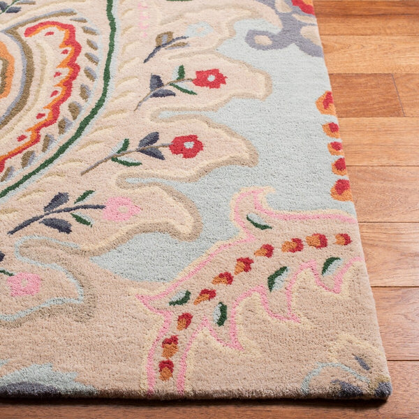 Bella 118 Country & Floral Hand Tufted 100% Wool Pile Rug Beige / Blue