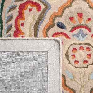 Bella 118 Country & Floral Hand Tufted 100% Wool Pile Rug Beige / Blue