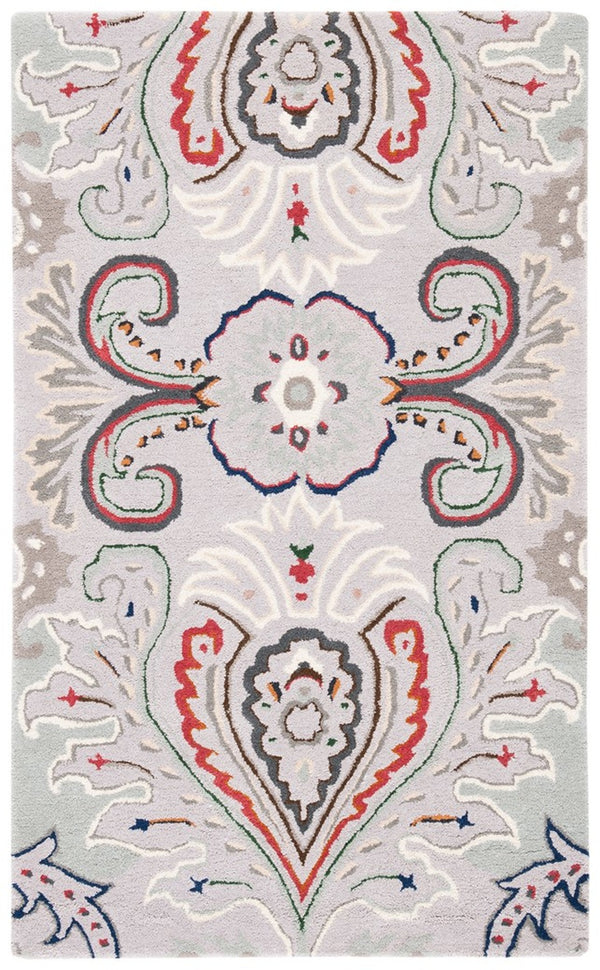 Bella 118 Country & Floral Hand Tufted 100% Wool Pile Rug Grey / Red