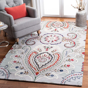 Bella 118 Country & Floral Hand Tufted 100% Wool Pile Rug Grey / Red