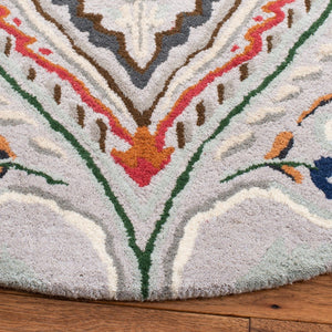 Bella 118 Country & Floral Hand Tufted 100% Wool Pile Rug Grey / Red